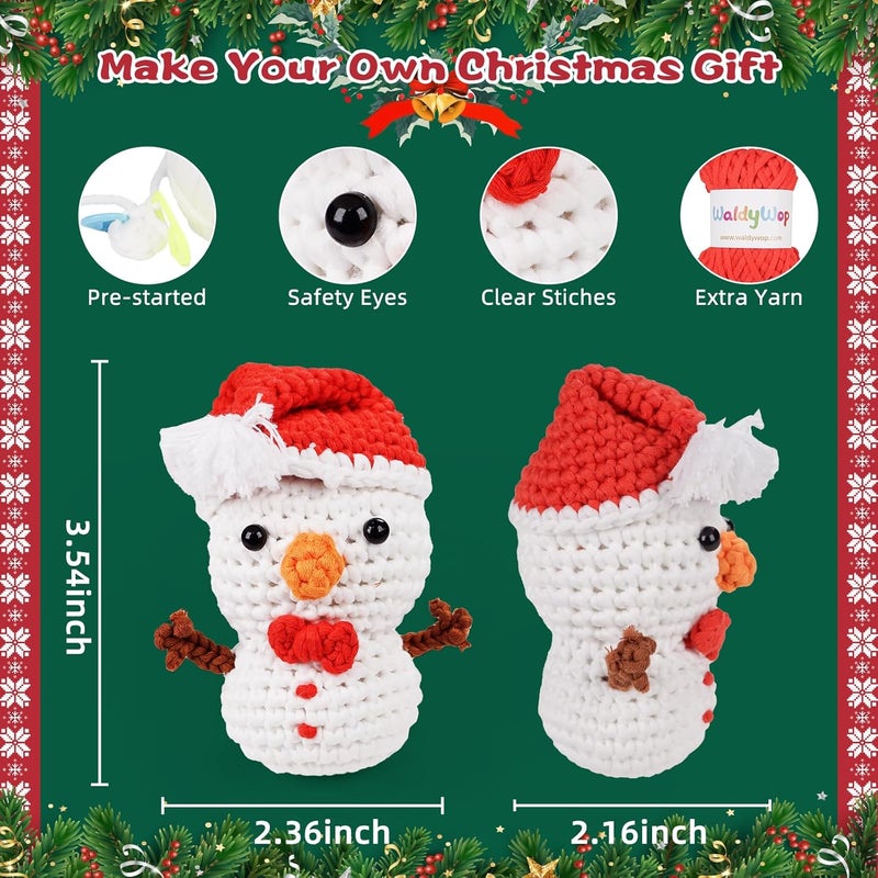 WaldyWop Christmas Snowman Crochet Kit for Beginners, Crochet Starter Kit for Kids Adults, Learn to Crochet w/Step-by-Step Video Tutorials, Pre-Started Yarn, Hook, DIY Amigurumi Craft Gifts for Christmas Décor - Image 5